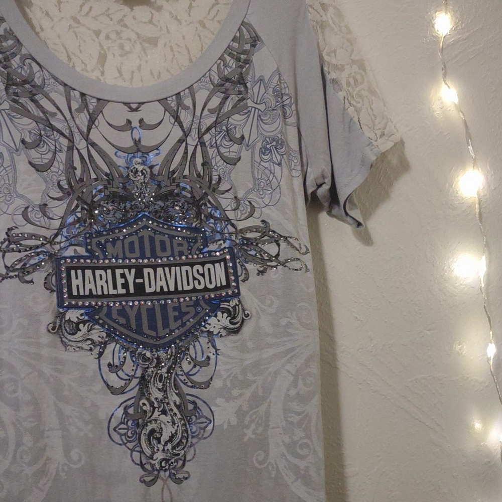 VTG Y2K 2000S HARLEY DAVIDSON JEWELED LOGO LACE BACK MADE IN USA WOMEN'S SIZE XL